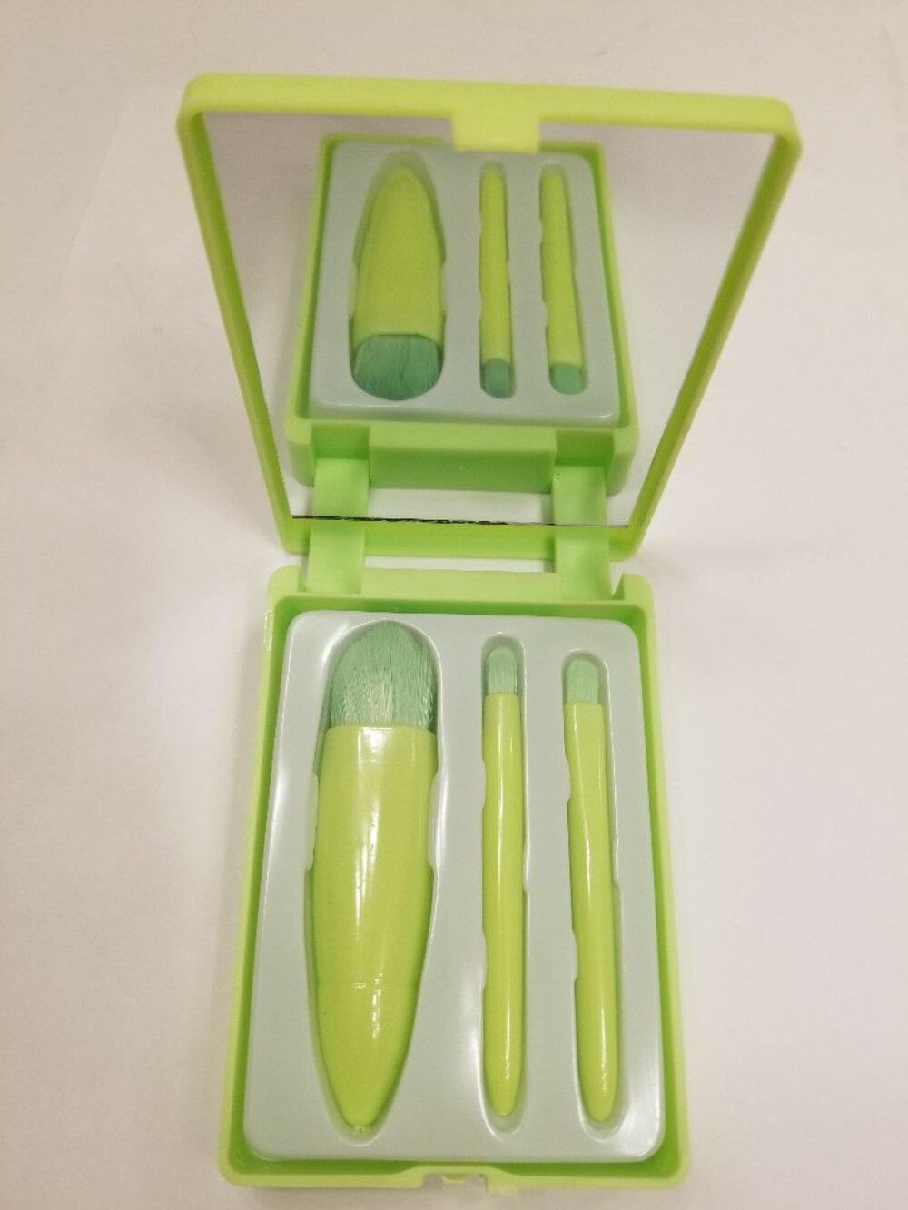 VTG Lime Green Compact Mirror & 3 Brush Set Removable Cosmetic Organizer Inserts
